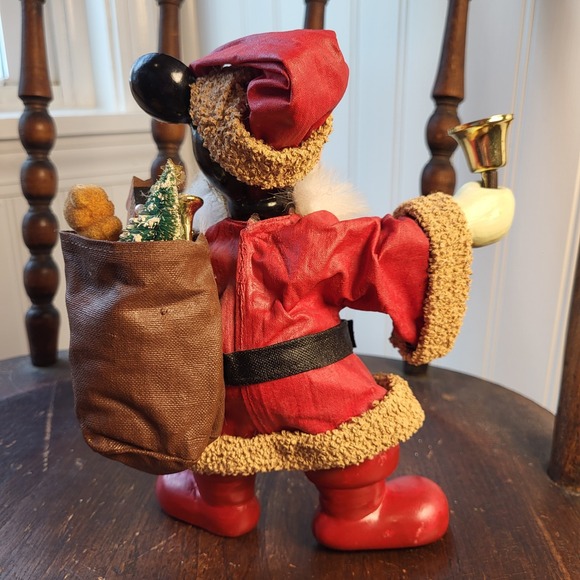 Vintage Walt Disney Mickey Mouse Santa Christmas Suit Fabric Mache 8" Toy Sack - Picture 4 of 16